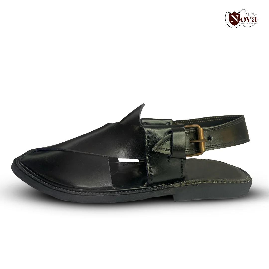 Triple Gear Black Handmade Peshwari Black Chappal